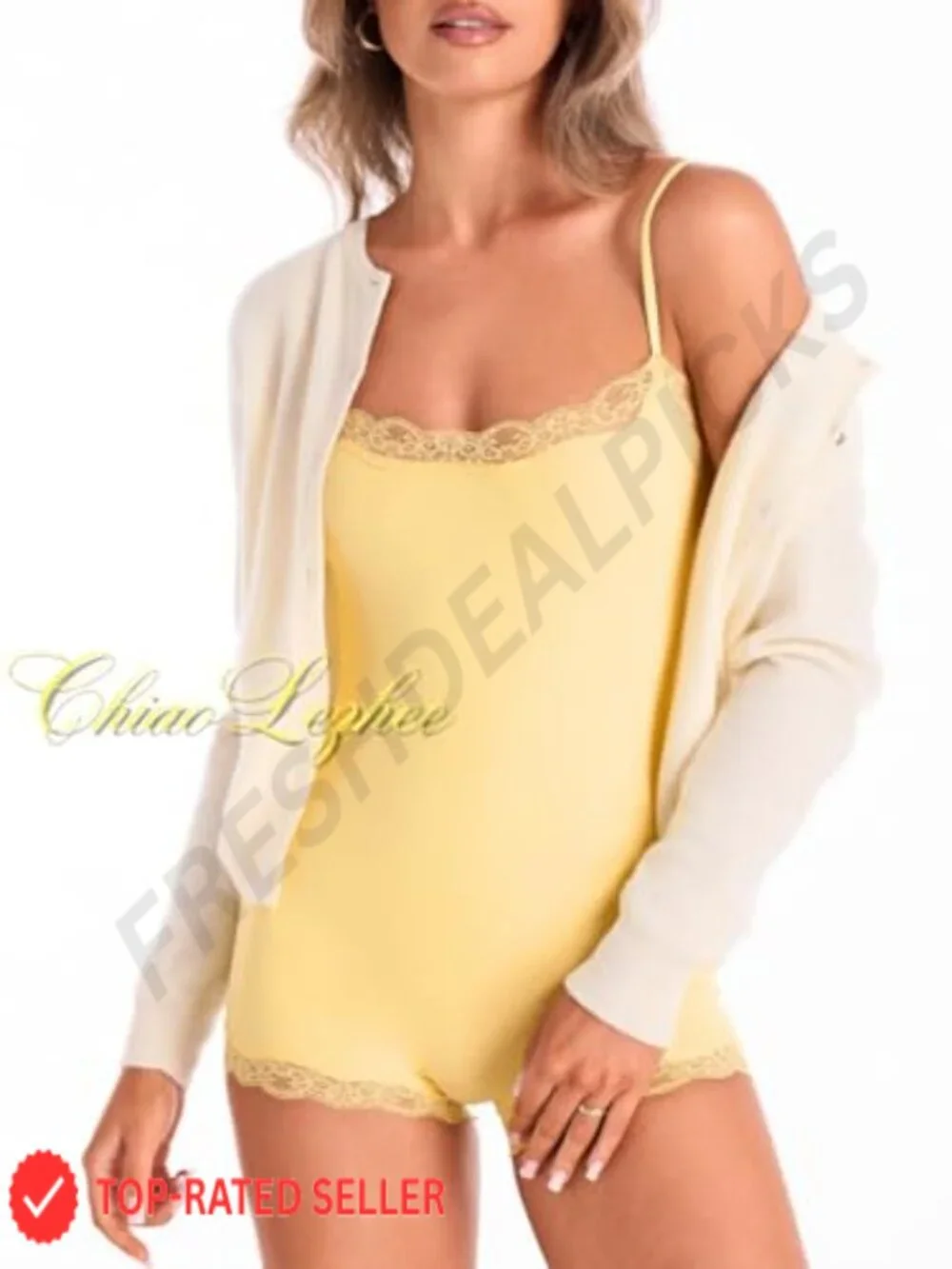 Women's Lace Trim Square Neck Romper Bodysuit, Adjustable Straps, Breathable